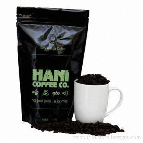 High-barrier stand-up zipper resealable bags, made of PET, Al or PE, used for coffee bean packing